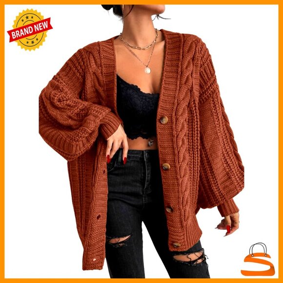 Sweaters - Oversized Cardigan Sweater Lightweight Soft Knit Open Front Button Chic Minimal
